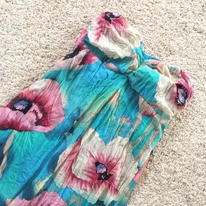 Blue Floral Strapless Maxi Dress w Slip